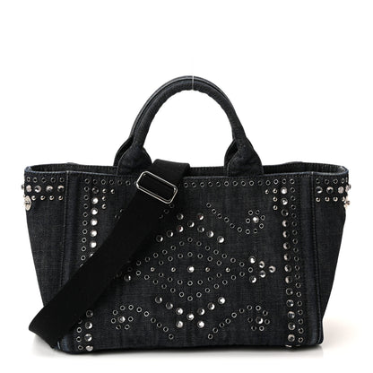 Prada Canapa Denim Crystal Rivet Studded Tote Avio 1 of 9