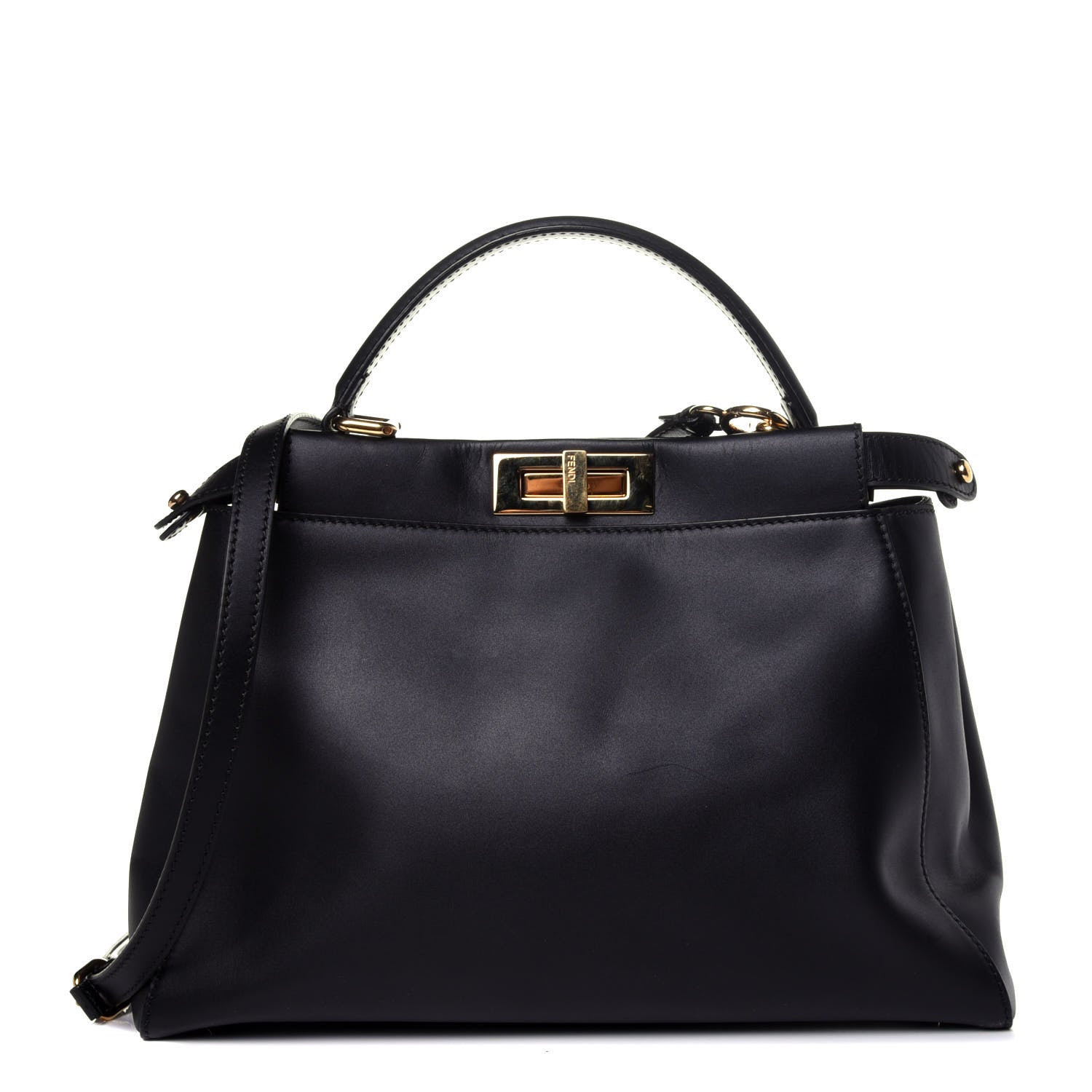 Fendi Vitello Morgan Shiny Nappa Medium Peekaboo Iconic Satchel Black 1 of 13
