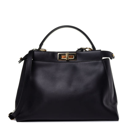 Fendi Vitello Morgan Shiny Nappa Medium Peekaboo Iconic Satchel Black 1 of 13