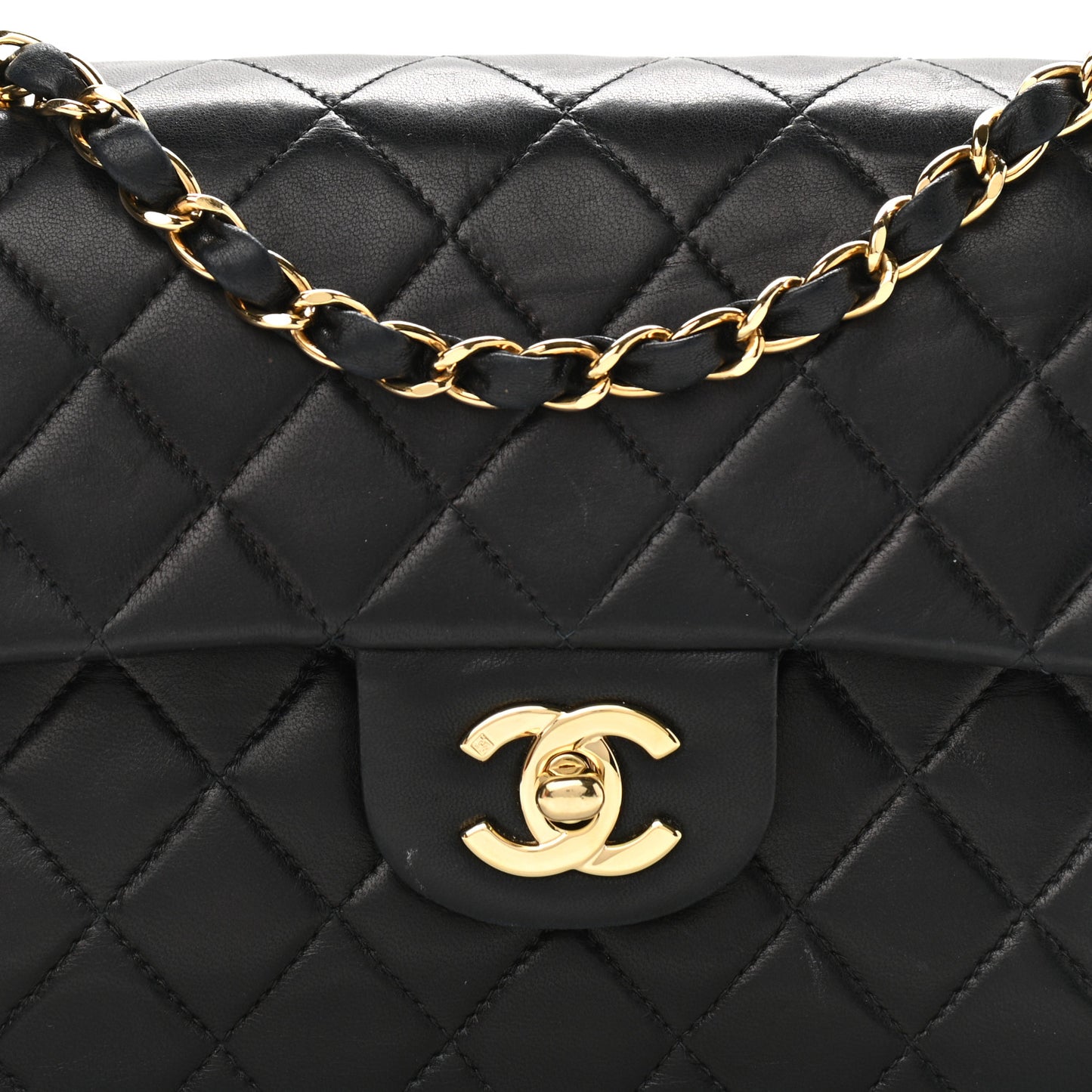 Lambskin Quilted Small Double Flap Black
