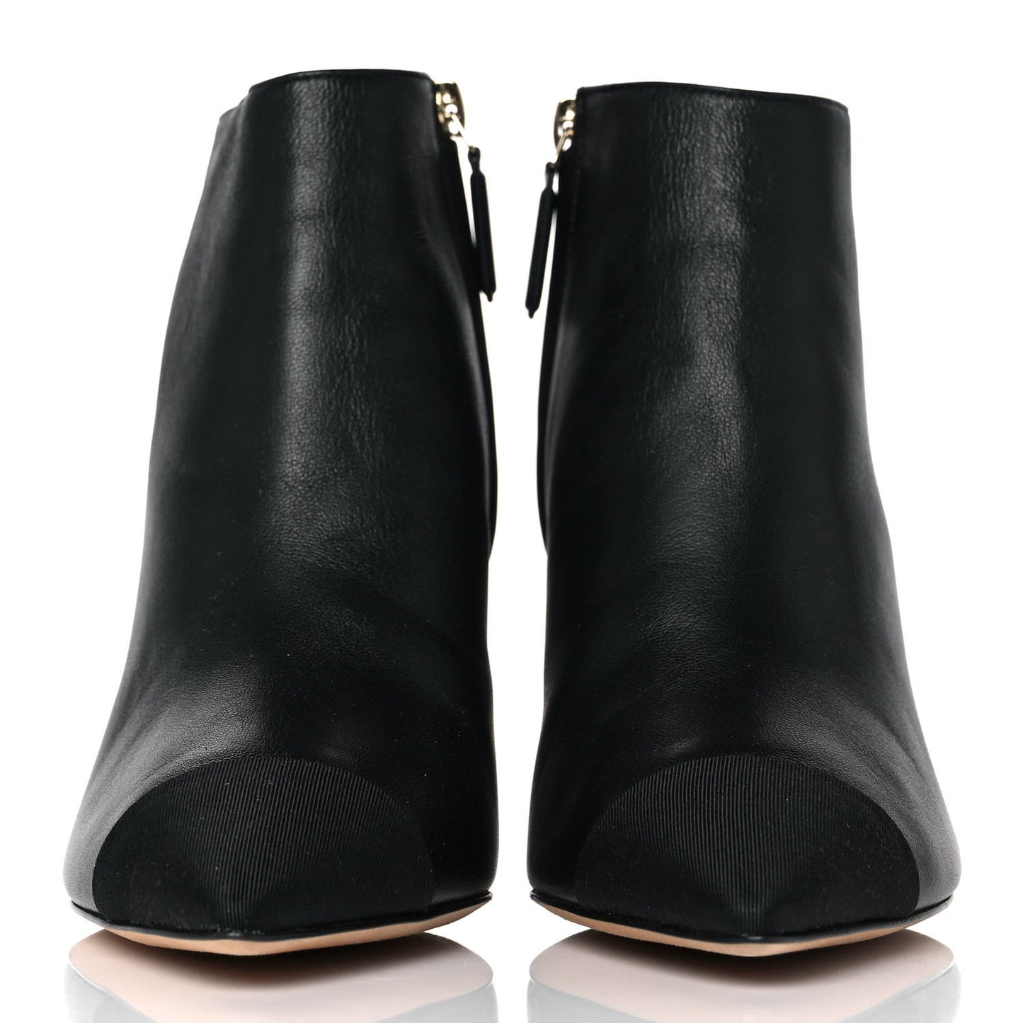 Lambskin Grosgrain Cap Toe Short Ankle Boots 36 Black