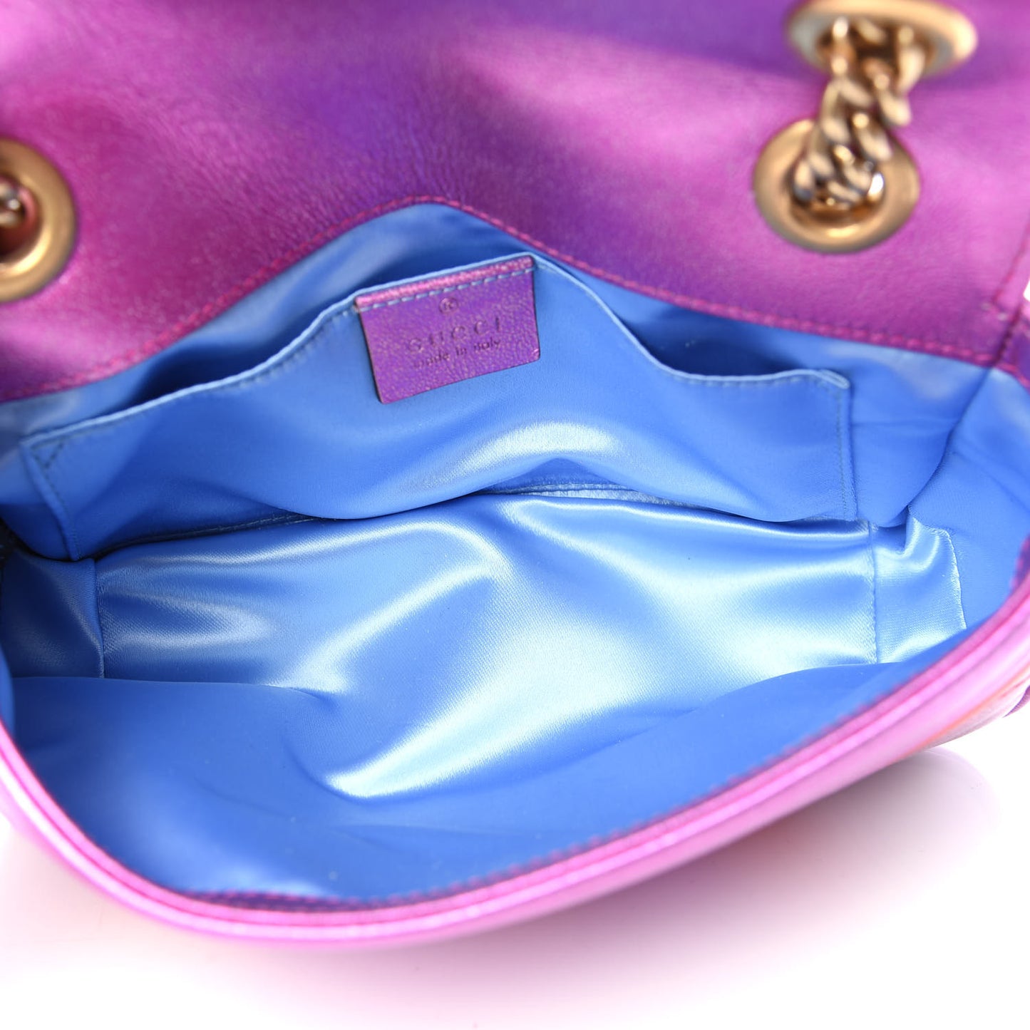 Metallic Calfskin Matelasse Mini GG Marmont Shoulder Bag Fuchsia