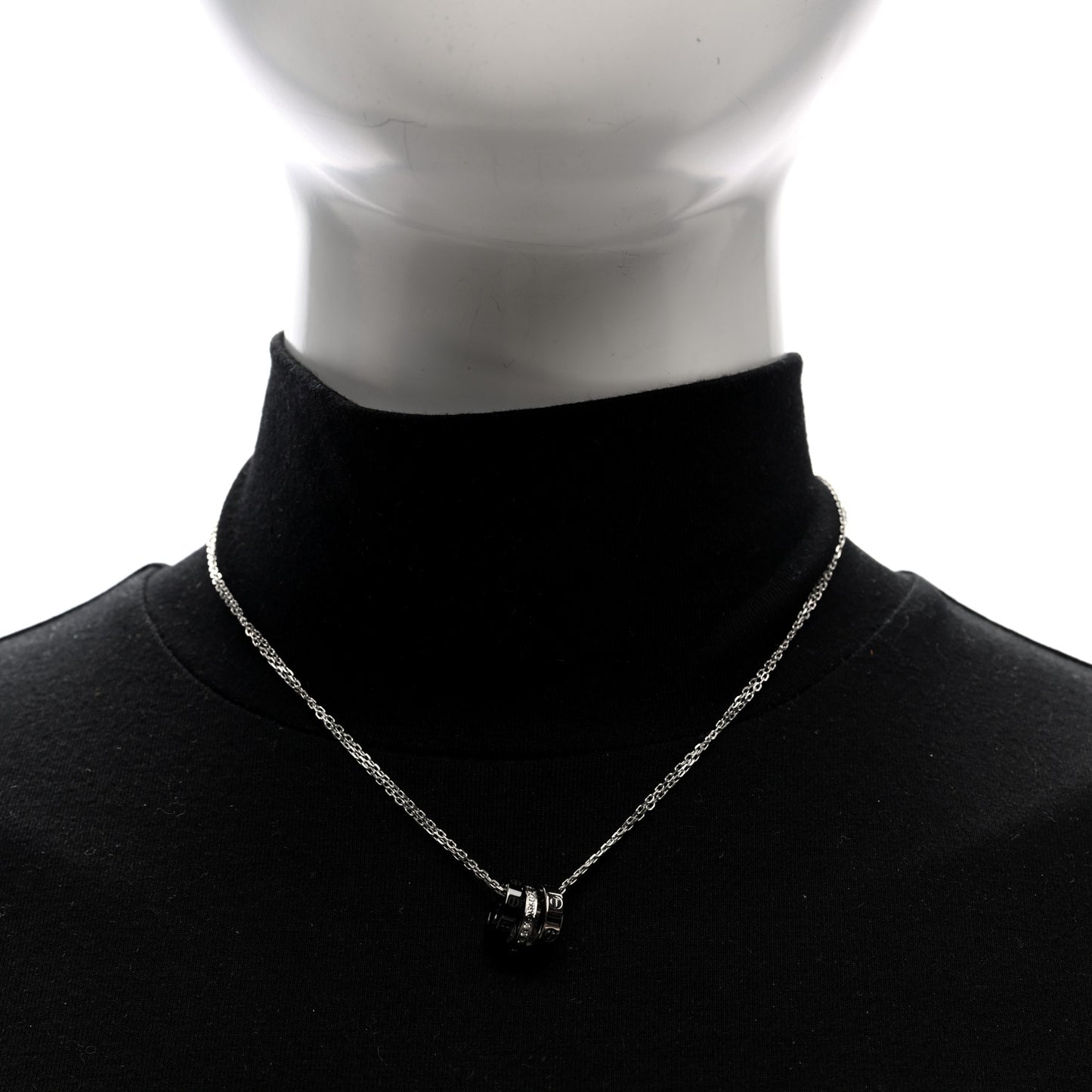 18K White Gold Ceramic Diamond Three Ring LOVE Necklace