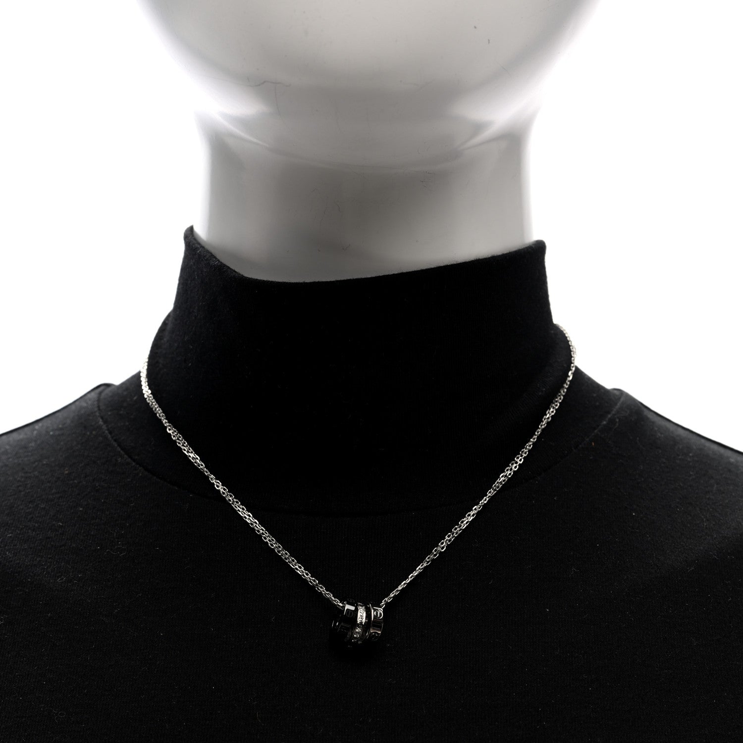 Cartier 18K White Gold Ceramic Diamond Three Ring LOVE Necklace 5 of 5