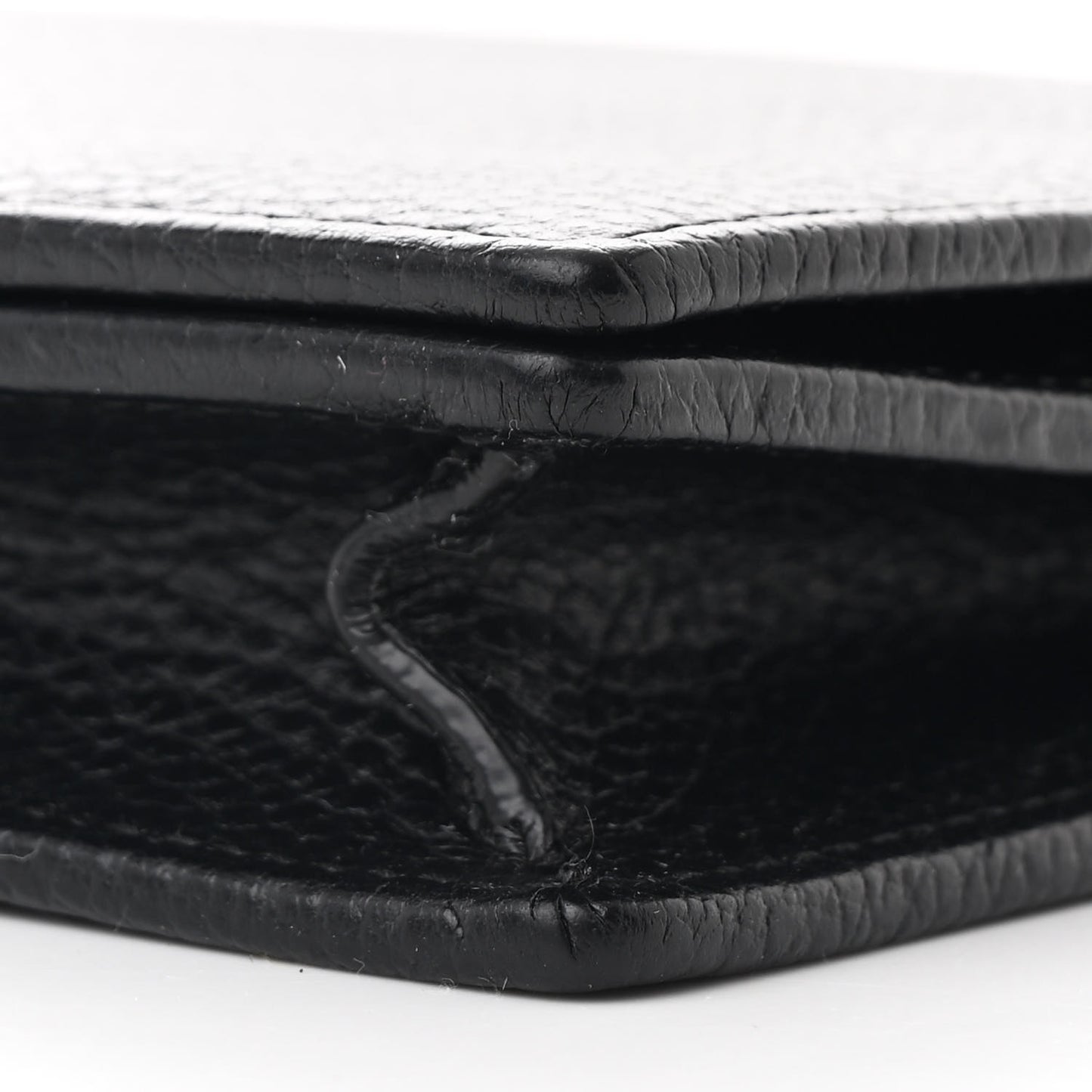 Dollar Calfskin Enamel Monochrome Mini GG Marmont Chain Wallet Black