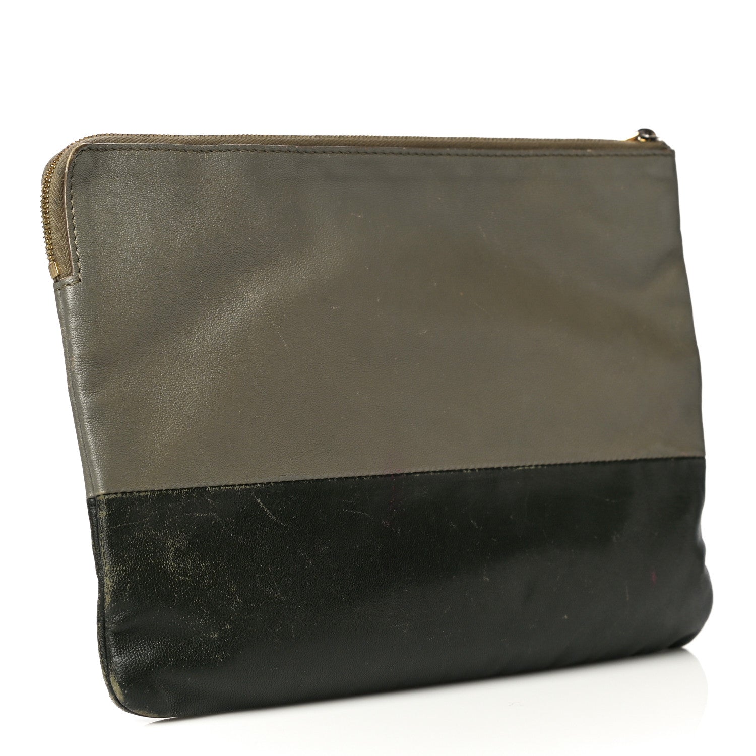 Celine Smooth Lambskin Bi-Color Solo Clutch Pouch Army Green 3 of 32