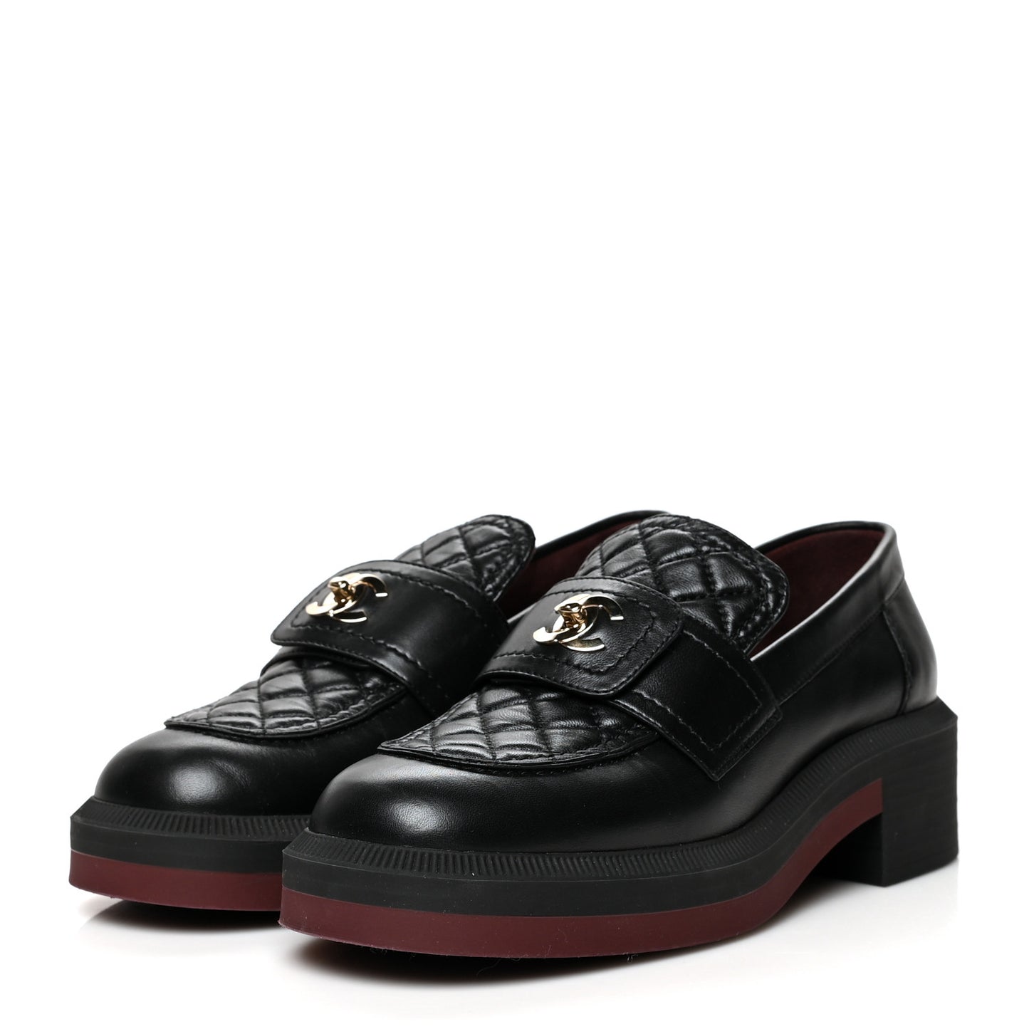 Lambskin Quilted CC Turnlock Loafers 37 Black
