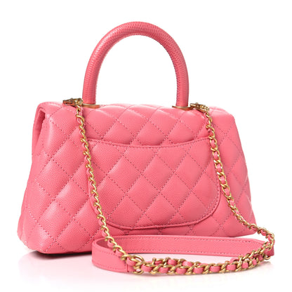 Chanel Caviar Lizard Embossed Quilted Mini Coco Handle Flap Pink 3 of 10