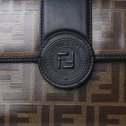 Fendi Vitello Grace Glazed Fabric FF 1974 Double F Shoulder Bag Black Mogano Panna 8 of 10