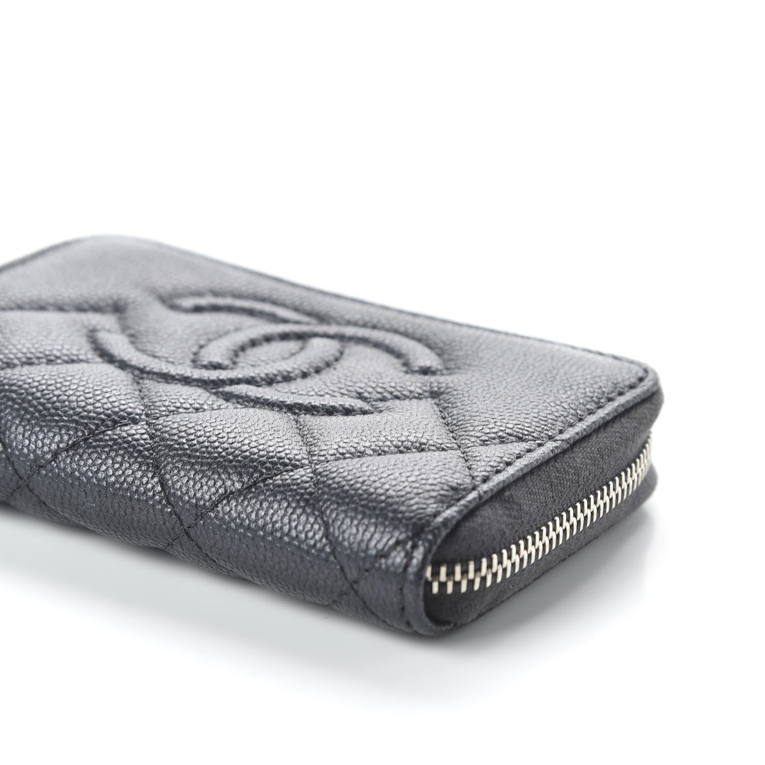 Chanel Metallic Caviar Quilted CC Zip Around Coin Purse Wallet Dark Grey 7 of 11