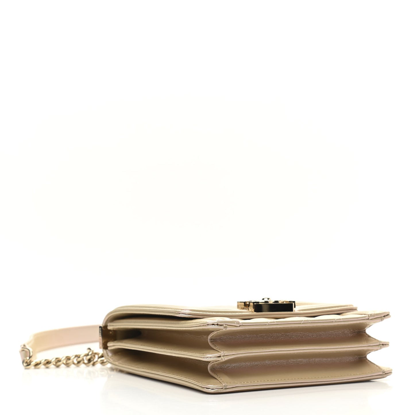 Iridescent Calfskin Quilted North South Boy Flap Beige