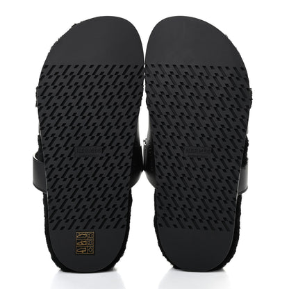 Hermes Calfskin Woolskin Womens Chypre Sandals 39 Black 5 of 8