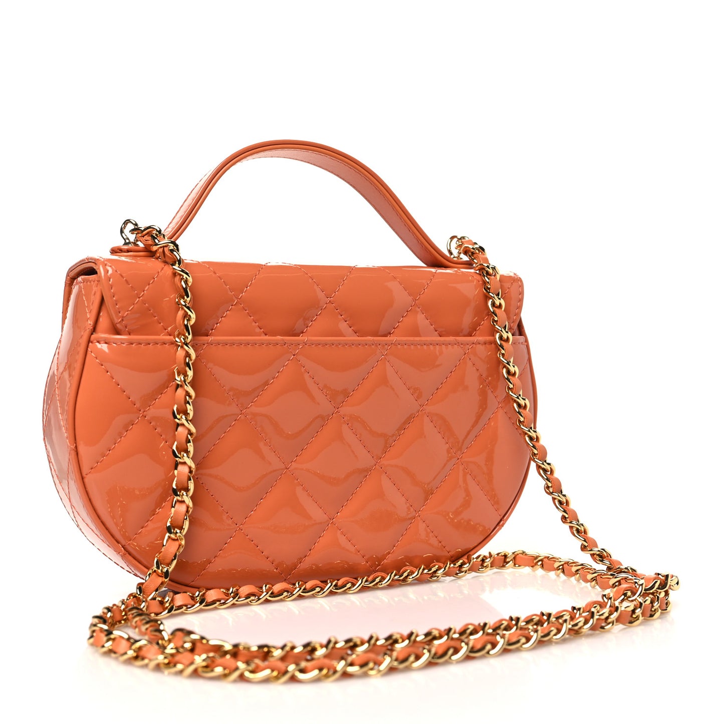 Patent Quilted Flap Phone Holder With Chain Orange