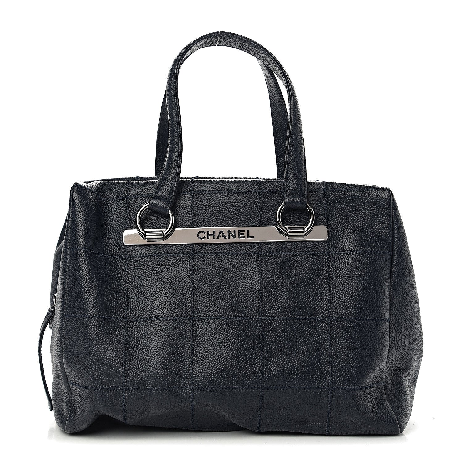 Chanel Caviar Square Stitched Satchel Navy 1 of 9