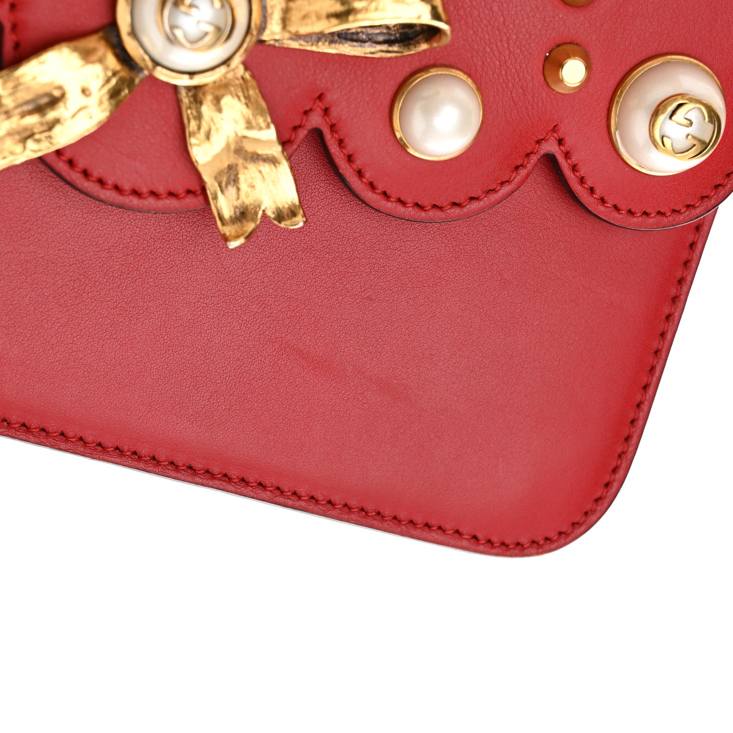 Gucci Calfskin Peony Small Chain Shoulder Bag Hibiscus Red 12 of 14