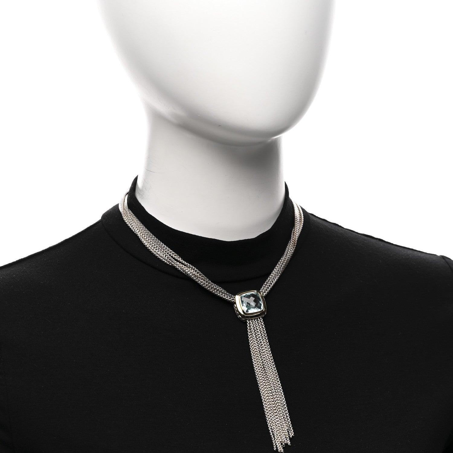David Yurman Sterling Silver 18K Yellow Gold Blue Topaz Multi Strand Chain Choker Necklace 2 of 5
