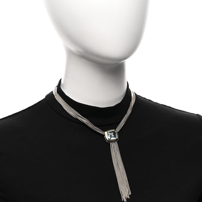 David Yurman Sterling Silver 18K Yellow Gold Blue Topaz Multi Strand Chain Choker Necklace 2 of 5