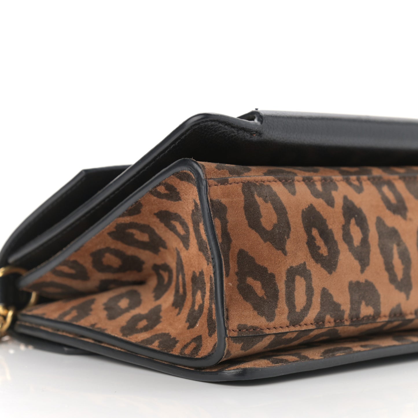 Calfskin Suede Leopard Print Small GV3 Shoulder Bag Black Chestnut