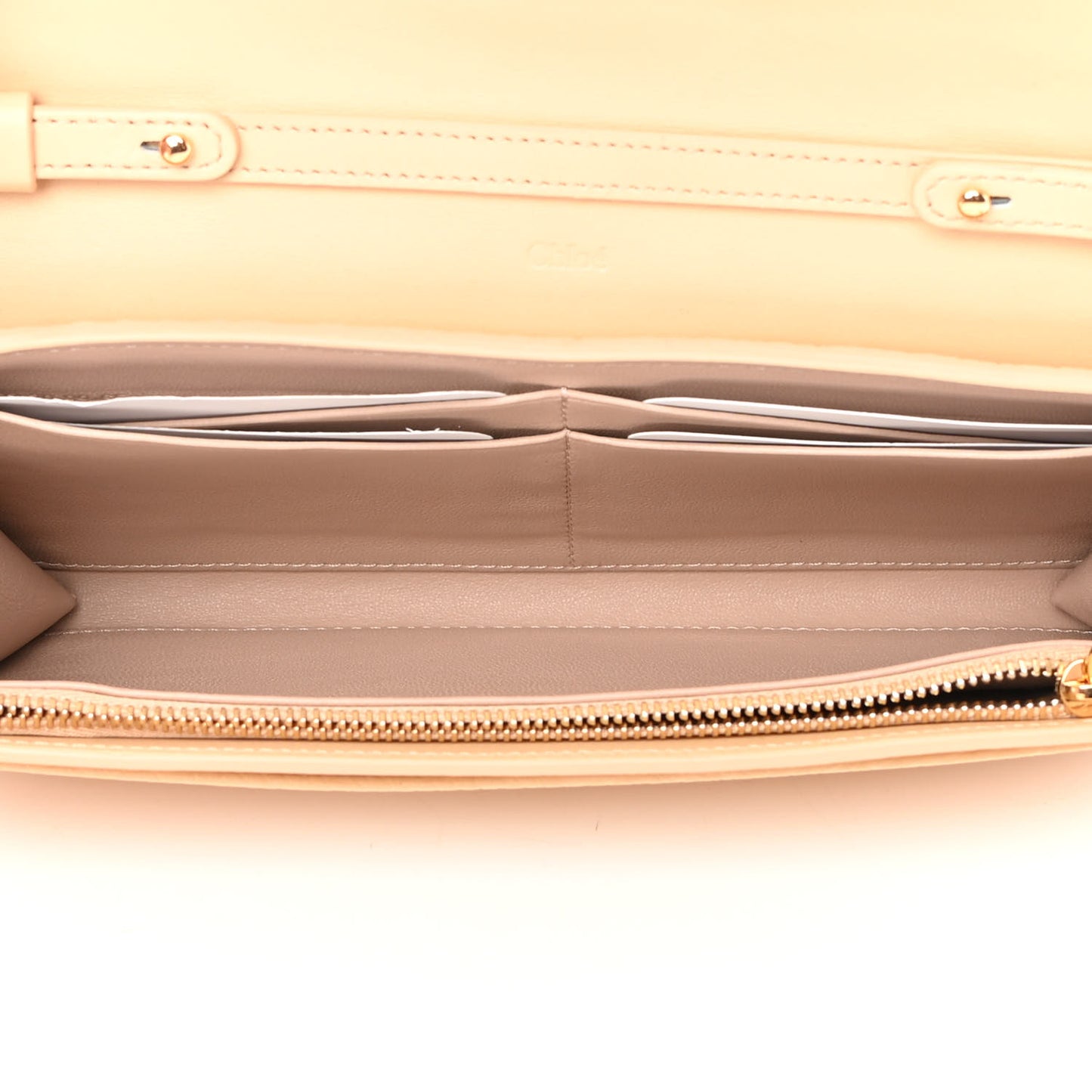 Shiny Grained Calfskin Aby Wallet on Chain Wooden Beige