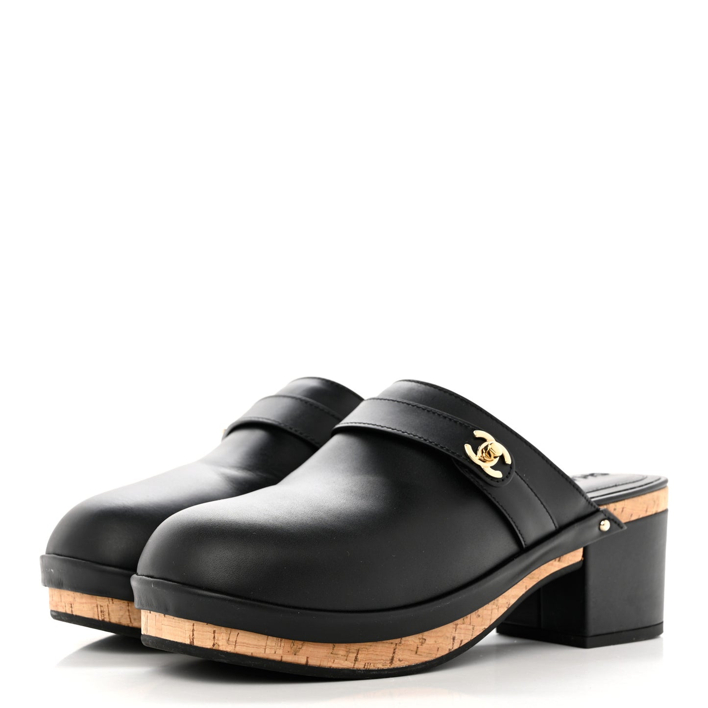 Calfskin CC Turn Lock Clogs 41 Black