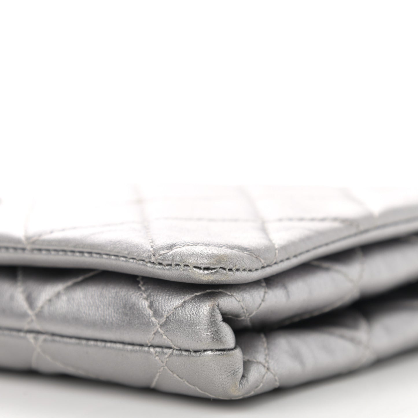 Metallic Lambskin Quilted Medium Leo Lion Flap Clutch Silver