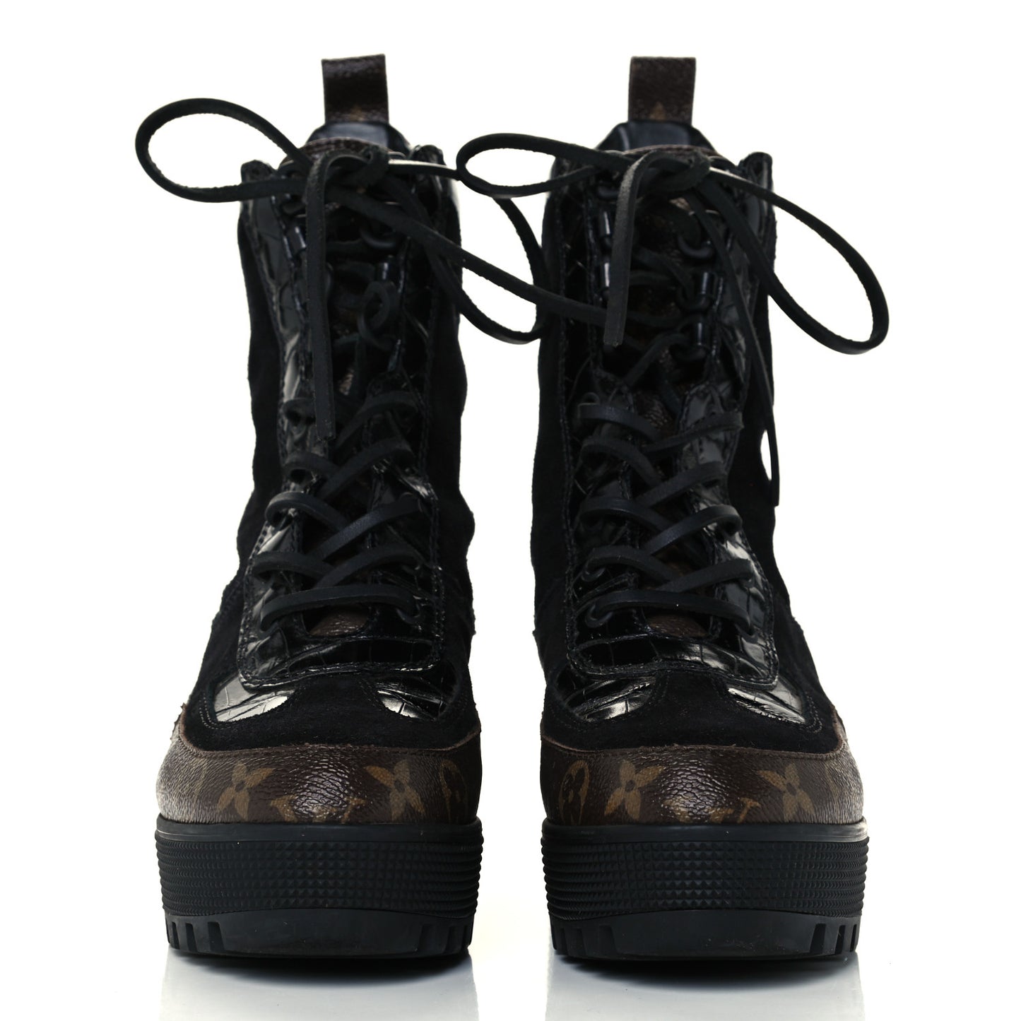 Suede Calfskin Monogram Laureate Platform Desert Boots 38 Black