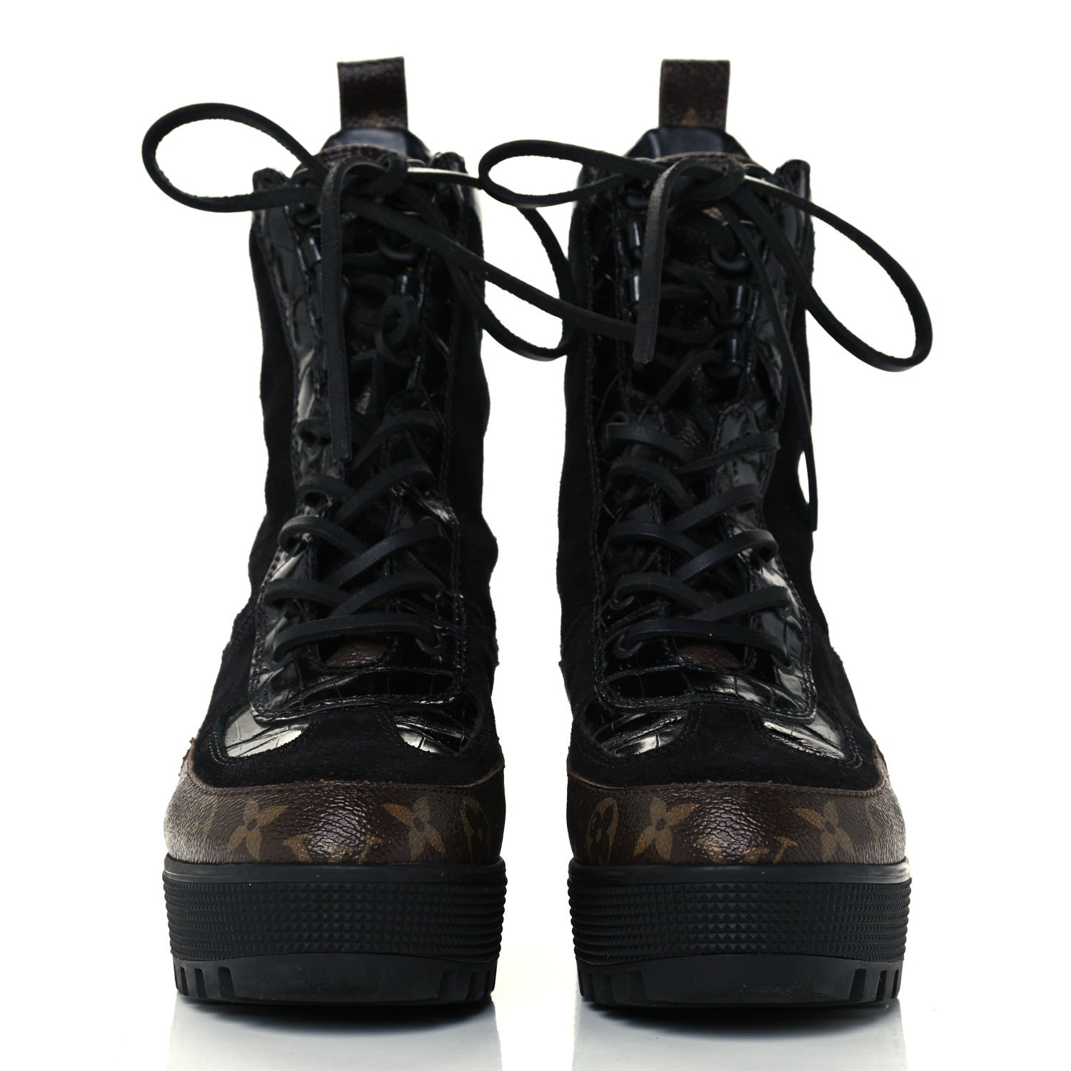 Louis Vuitton Suede Calfskin Monogram Laureate Platform Desert Boots 38 Black 2 of 10