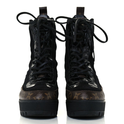 Louis Vuitton Suede Calfskin Monogram Laureate Platform Desert Boots 38 Black 2 of 10