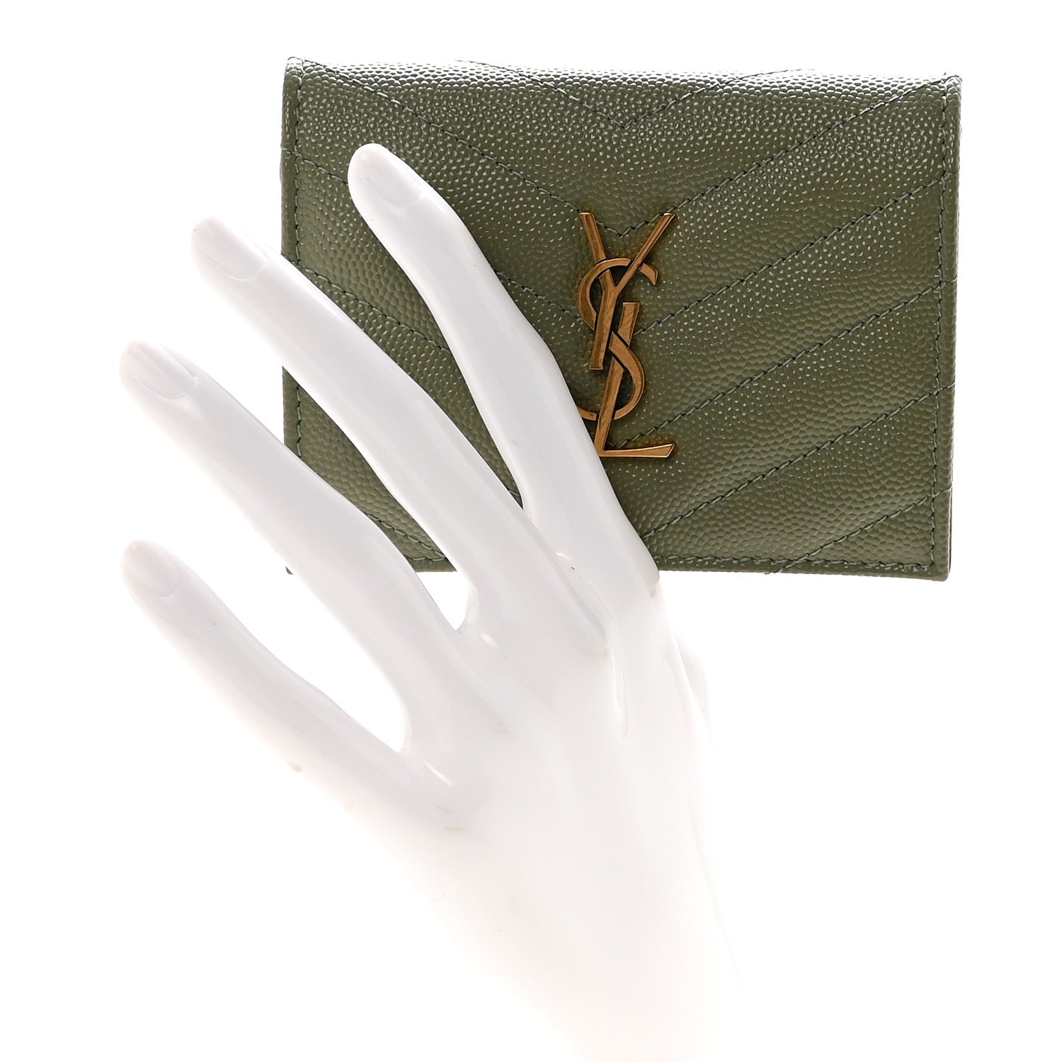 Saint Laurent Grain De Poudre Matelasse Chevron Cassandre Card Case Light Sage 2 of 6