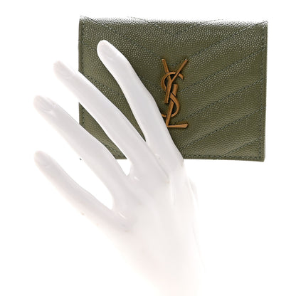 Saint Laurent Grain De Poudre Matelasse Chevron Cassandre Card Case Light Sage 2 of 6