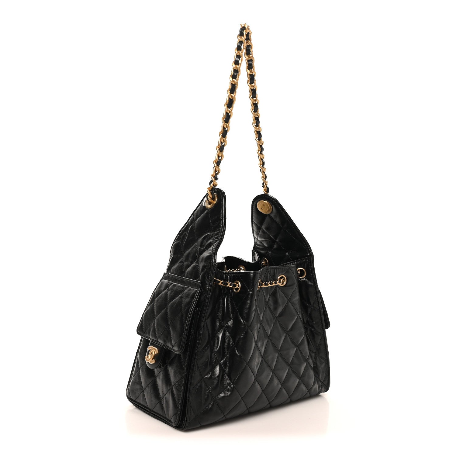 Chanel Shiny Crumpled Calfskin Quilted Small Chanel 25 Handbag Black 3 of 11