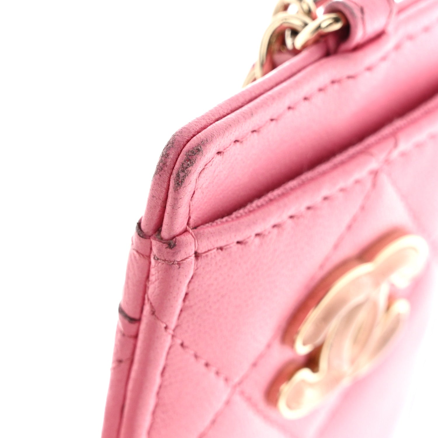 Chanel Lambskin Quilted Enamel Chanel Card Holder On Chain Pink 12 of 12