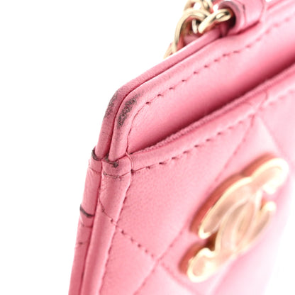 Chanel Lambskin Quilted Enamel Chanel Card Holder On Chain Pink 12 of 12