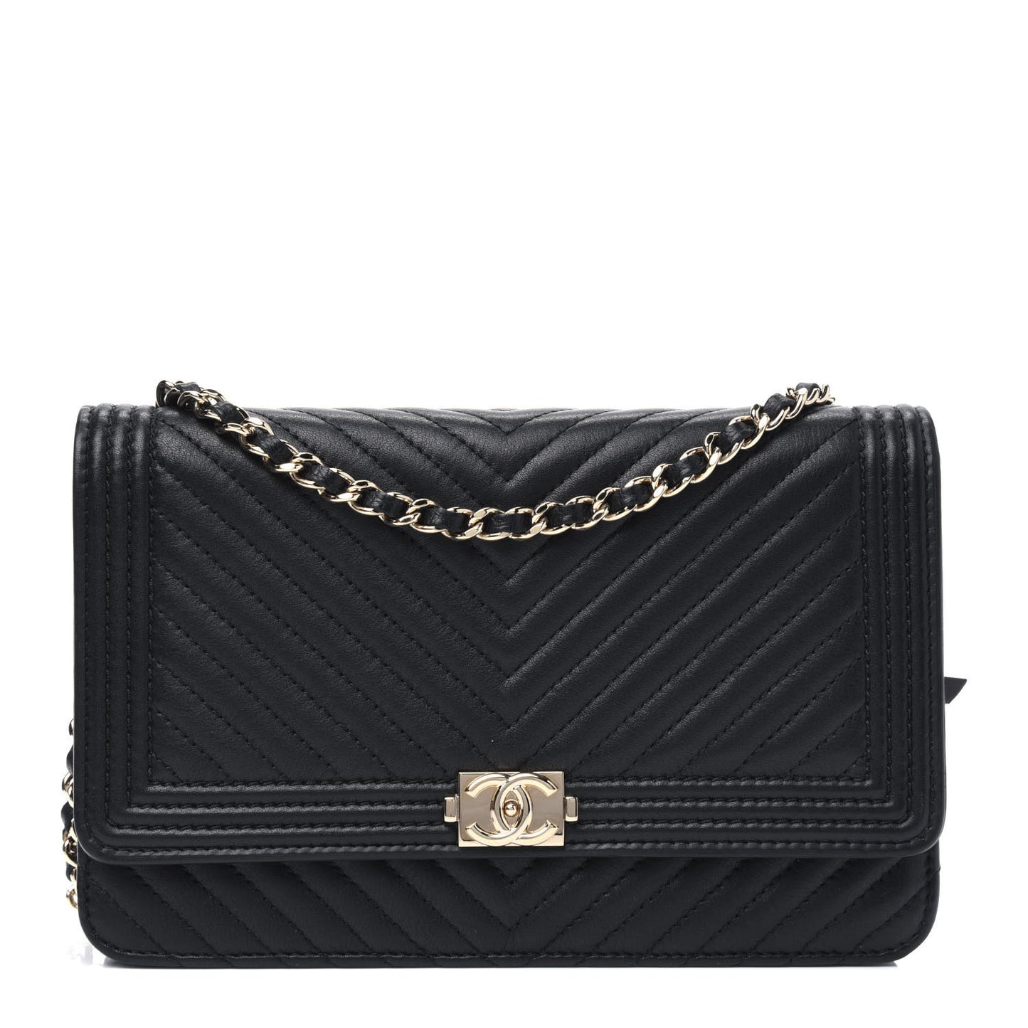 Calfskin Chevron Boy Wallet On Chain WOC Black