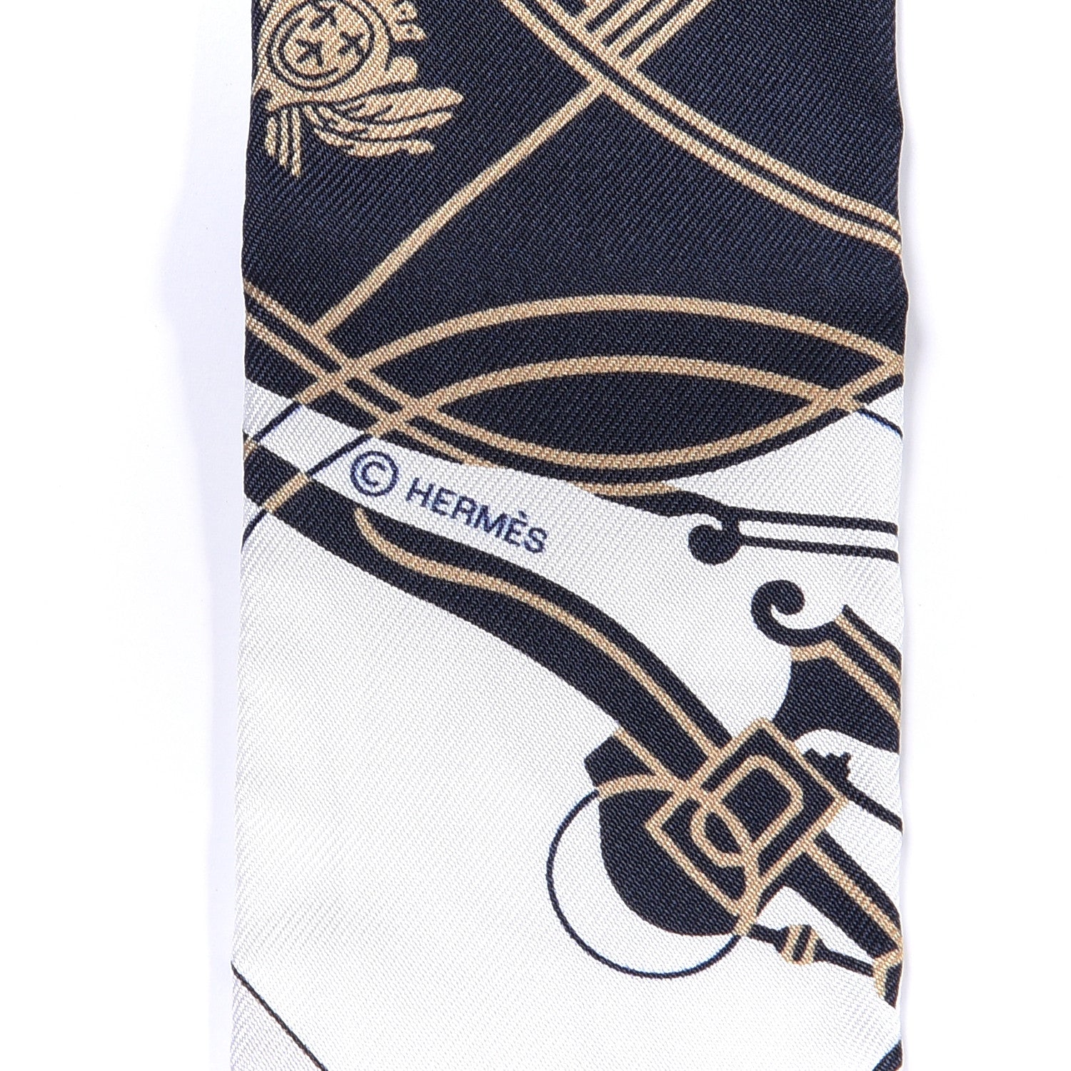 Hermes Silk Ex-Libris Twilly White Marine Gris 3 of 4