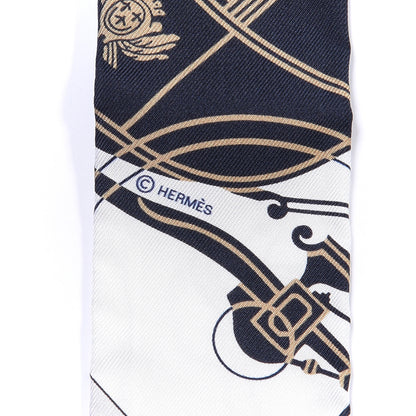 Hermes Silk Ex-Libris Twilly White Marine Gris 3 of 4