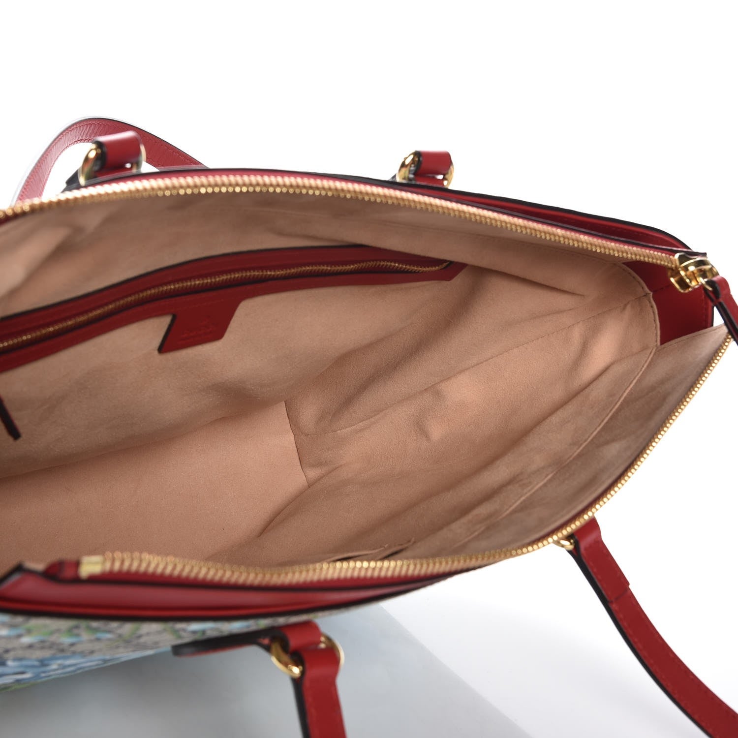 Gucci GG Supreme Monogram Blooms Medium Zippered Bucket Tote Beige Blue Navy Hibiscus Red 5 of 8