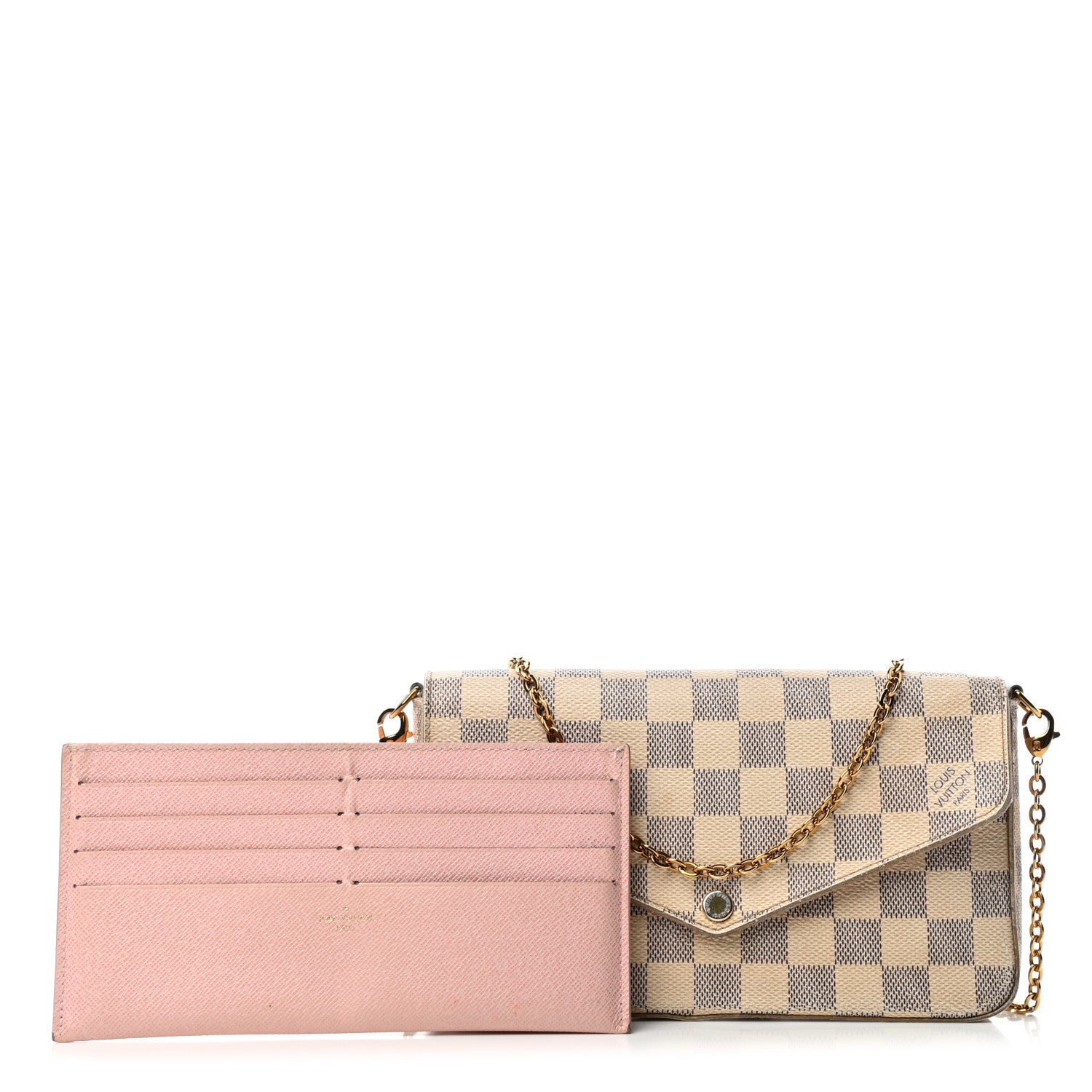 Louis Vuitton Damier Azur Pochette Felicie Chain Wallet Rose Ballerine 1 of 4