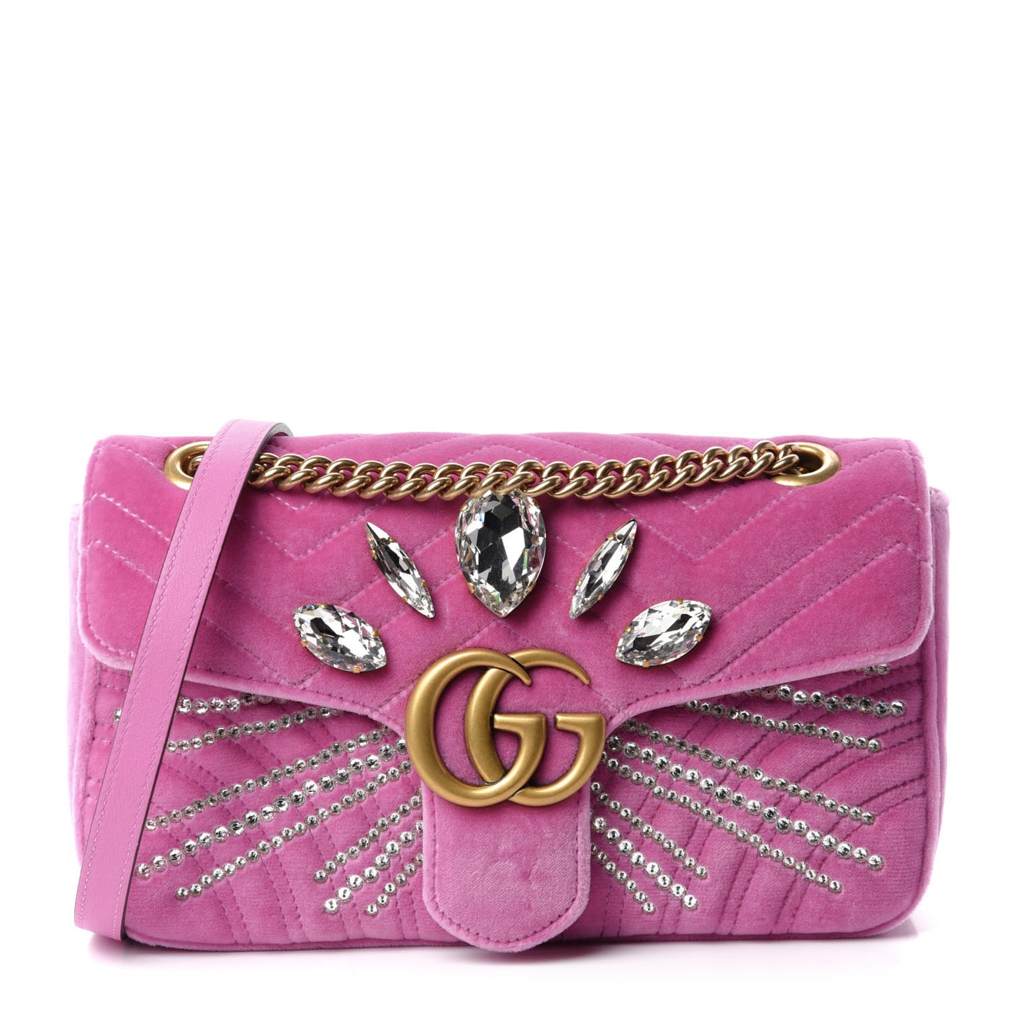 Velvet Matelasse Marquise Crystals Embroidered Small GG Marmont Shoulder Bag Malva