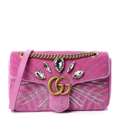 Gucci Velvet Matelasse Marquise Crystals Embroidered Small GG Marmont Shoulder Bag Malva 1 of 11