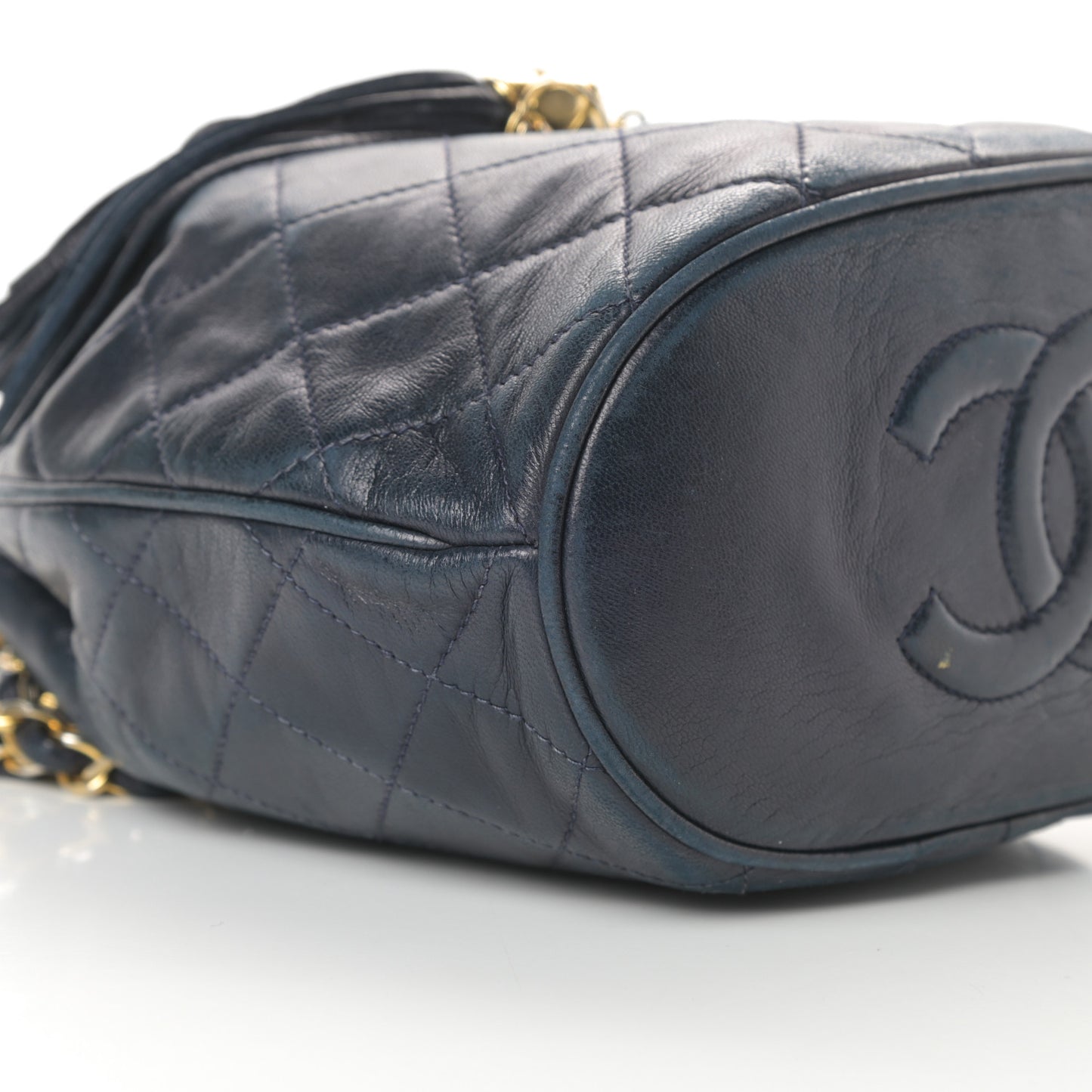 Lambskin CC Tassel Shoulder Bag Navy