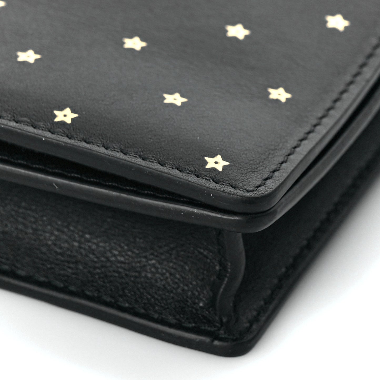 Calfskin Embossed Stars Wallet on Chain Black Gold