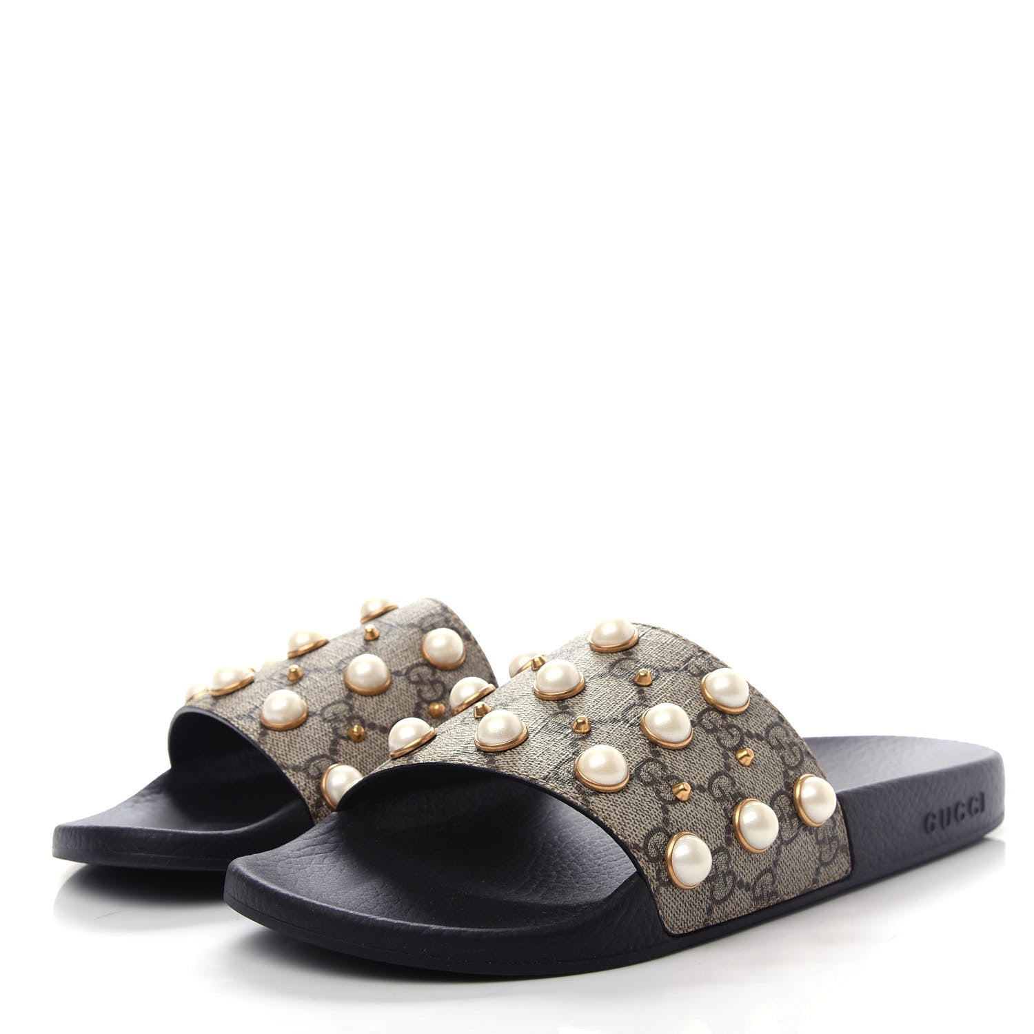 Gucci GG Supreme Monogram Pearls Slide Sandals 42 Beige 3 of 10