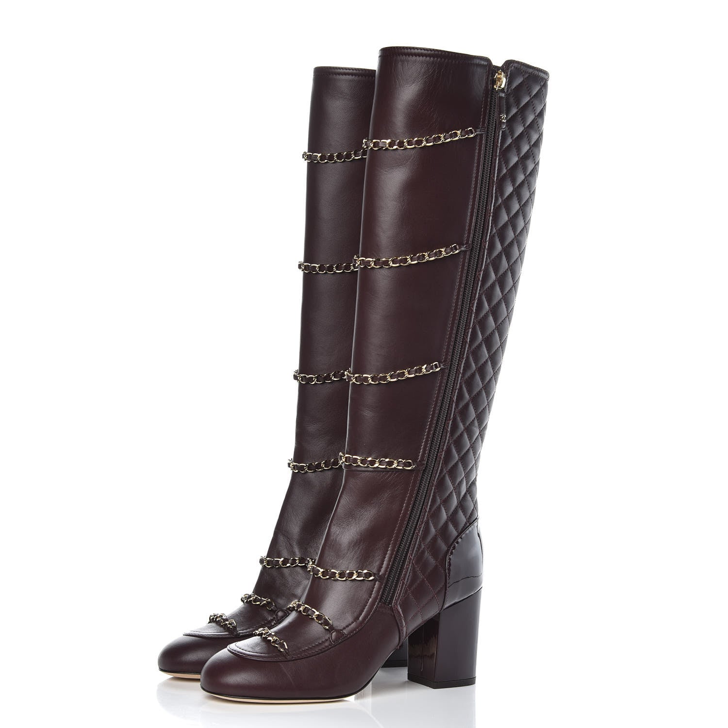 Chanel Lambskin Patent Calfskin Chained High Boots 38 Bordeaux 3 of 8