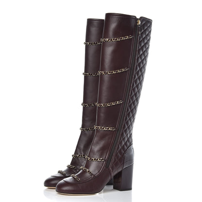 Chanel Lambskin Patent Calfskin Chained High Boots 38 Bordeaux 3 of 8