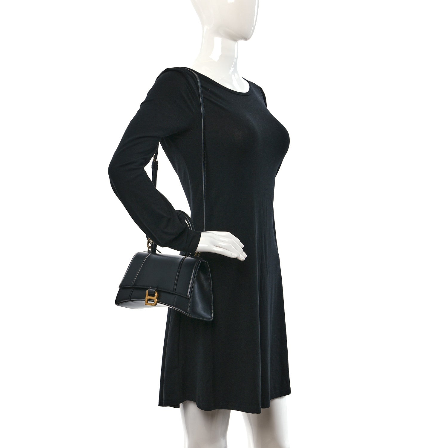 Balenciaga Shiny Box Calfskin Small Hourglass Top Handle Bag Black 2 of 10