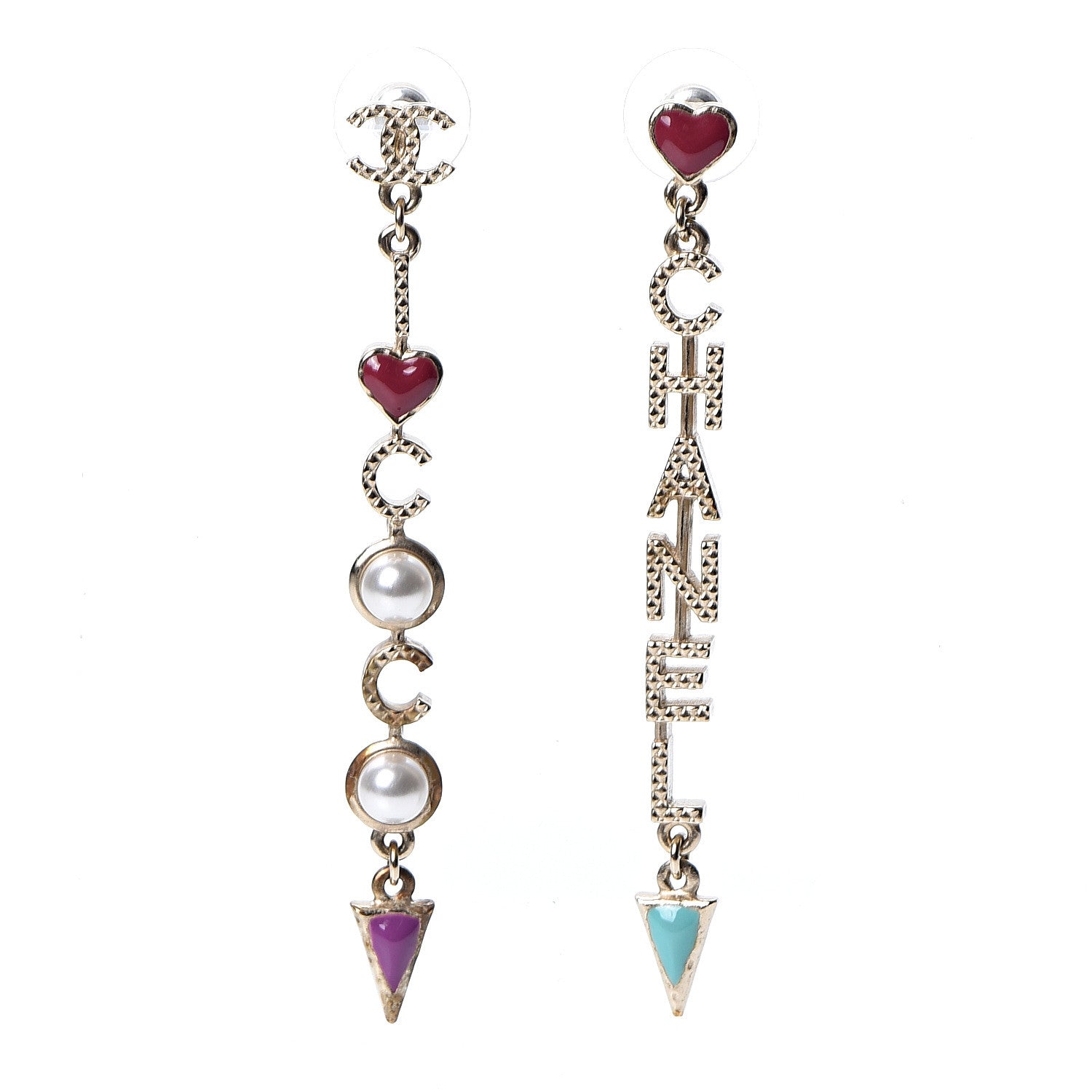Chanel Pearl Enamel Logo Long Drop Earrings Gold 1 of 5