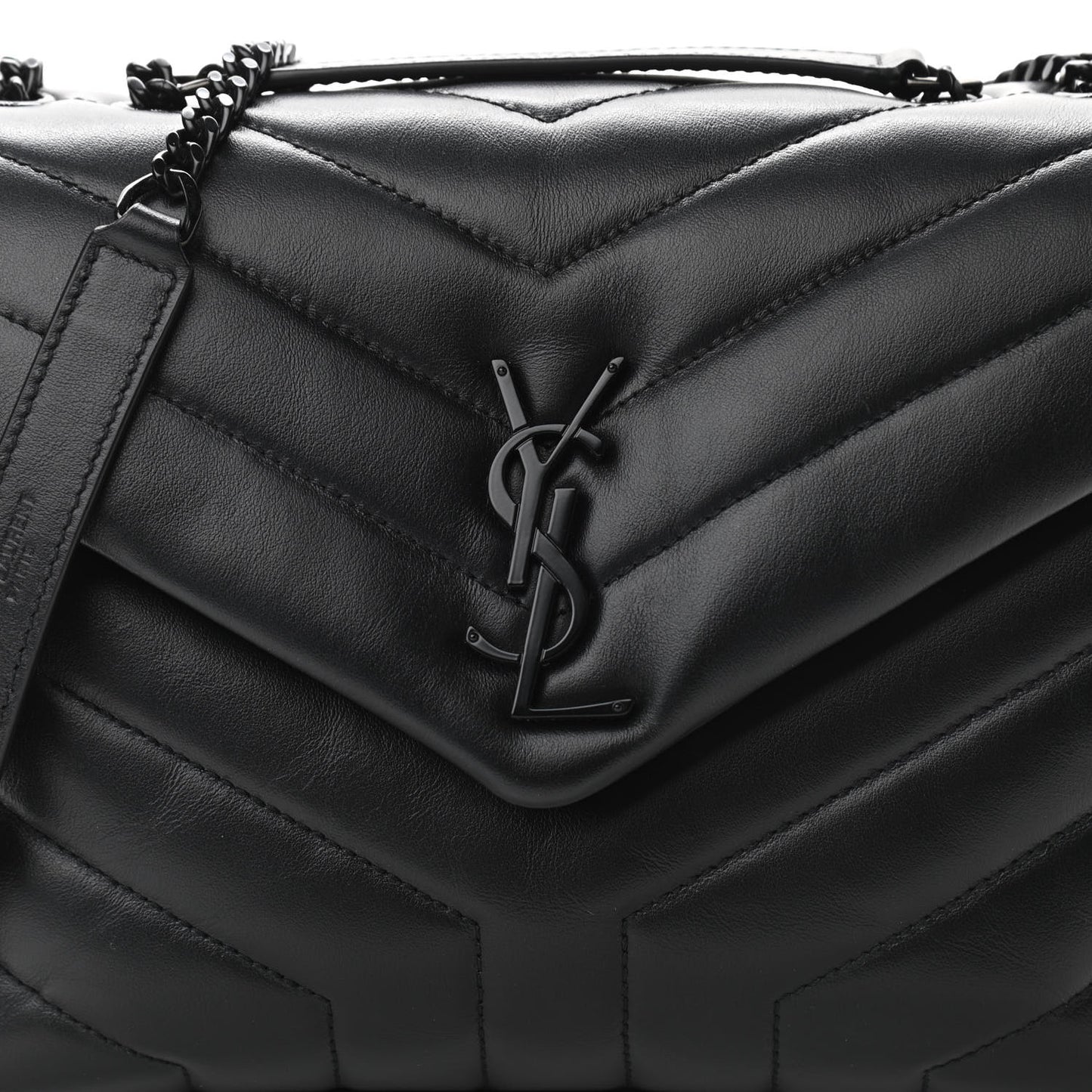 Calfskin Y Quilted Monogram Small Loulou Chain Satchel Black