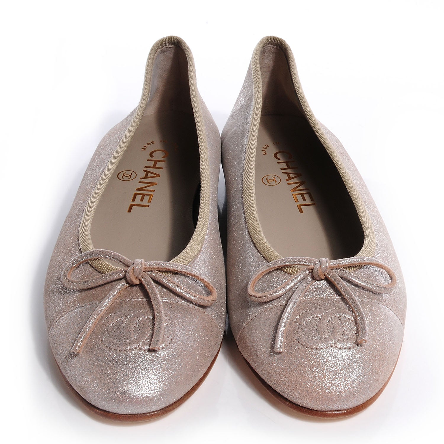 Chanel Leather Metallic CC Cap Toe Ballet Flats 35.5 Light Gold 2 of 7