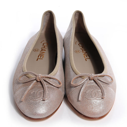 Chanel Leather Metallic CC Cap Toe Ballet Flats 35.5 Light Gold 2 of 7